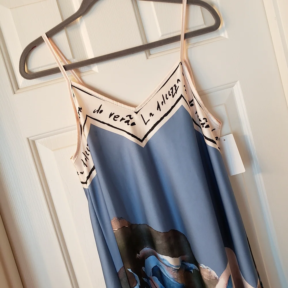 NWT! ITALIAN IMPORT Elegant Blue and Cream Women's Dress (M/L) - Picture 2 of 3